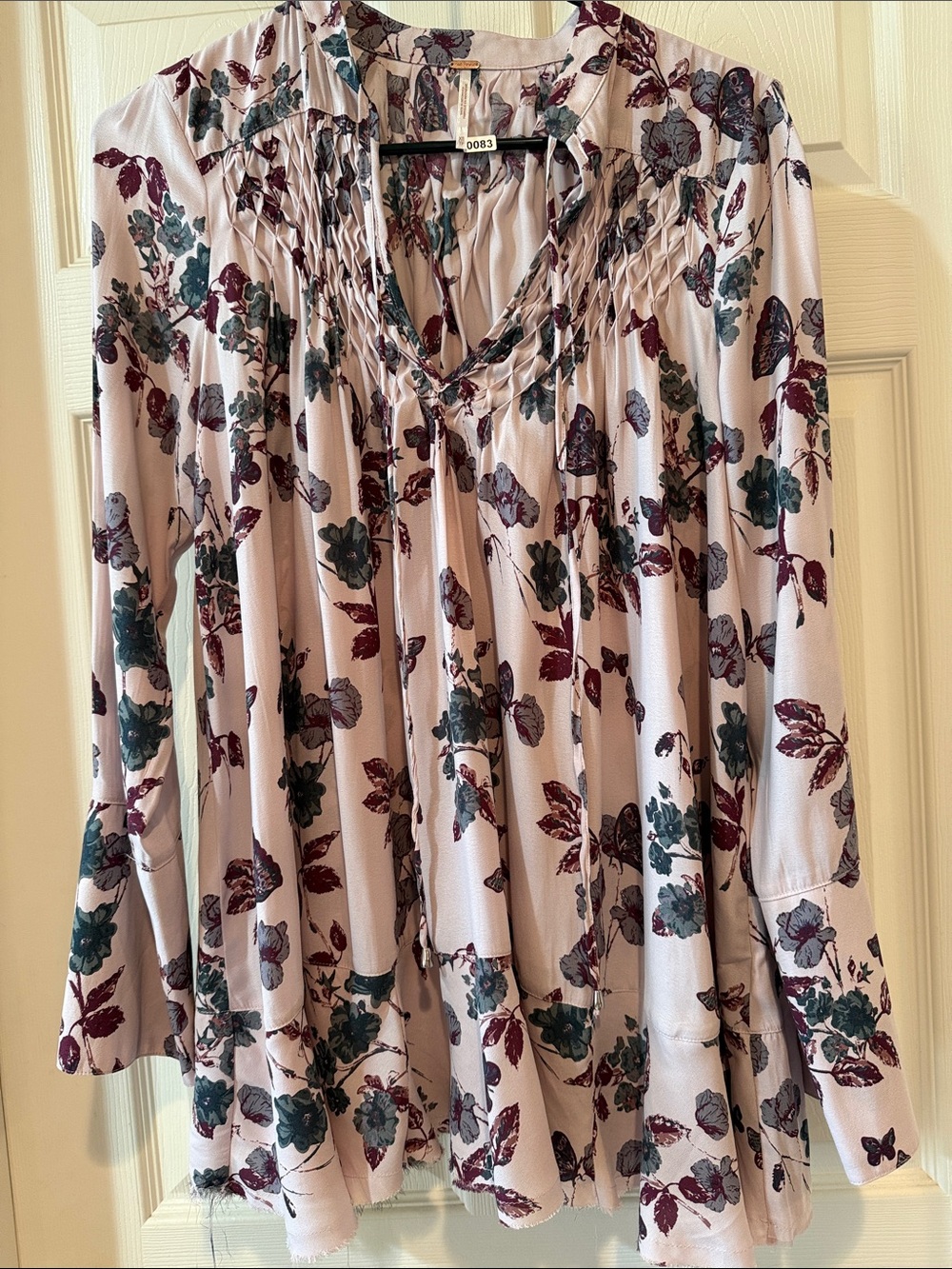 Free People Mauve Floral Blouse with Teal and Burgundy Accents